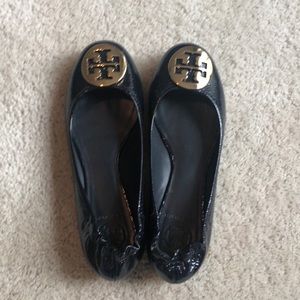 Navy Blue Patent Leather Tory Burch Reva Flats